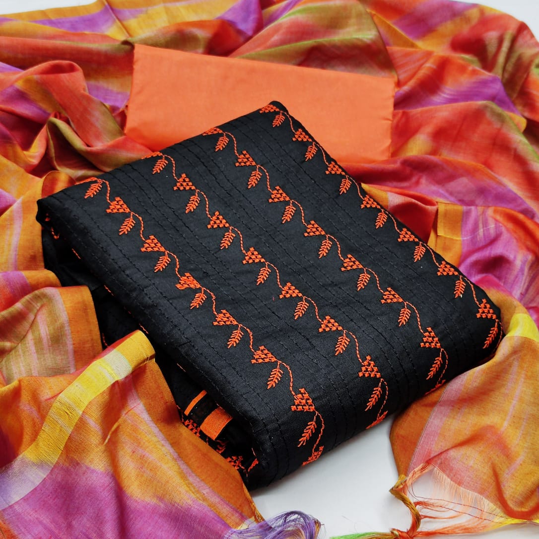 Gangour Slub Letast Fancy Regular Wear Cotton Dress Material Collection